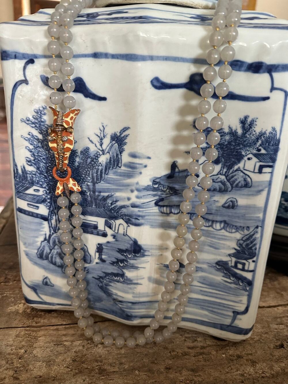 J.Crew Double Strand Giraffe Glass Beads EnamelStatement Necklace VTG